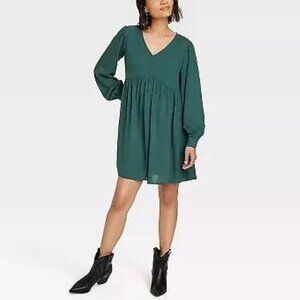Knox Rose Bishop Sleeve A-Line Women's Green Mini Dress NWOT Size: M